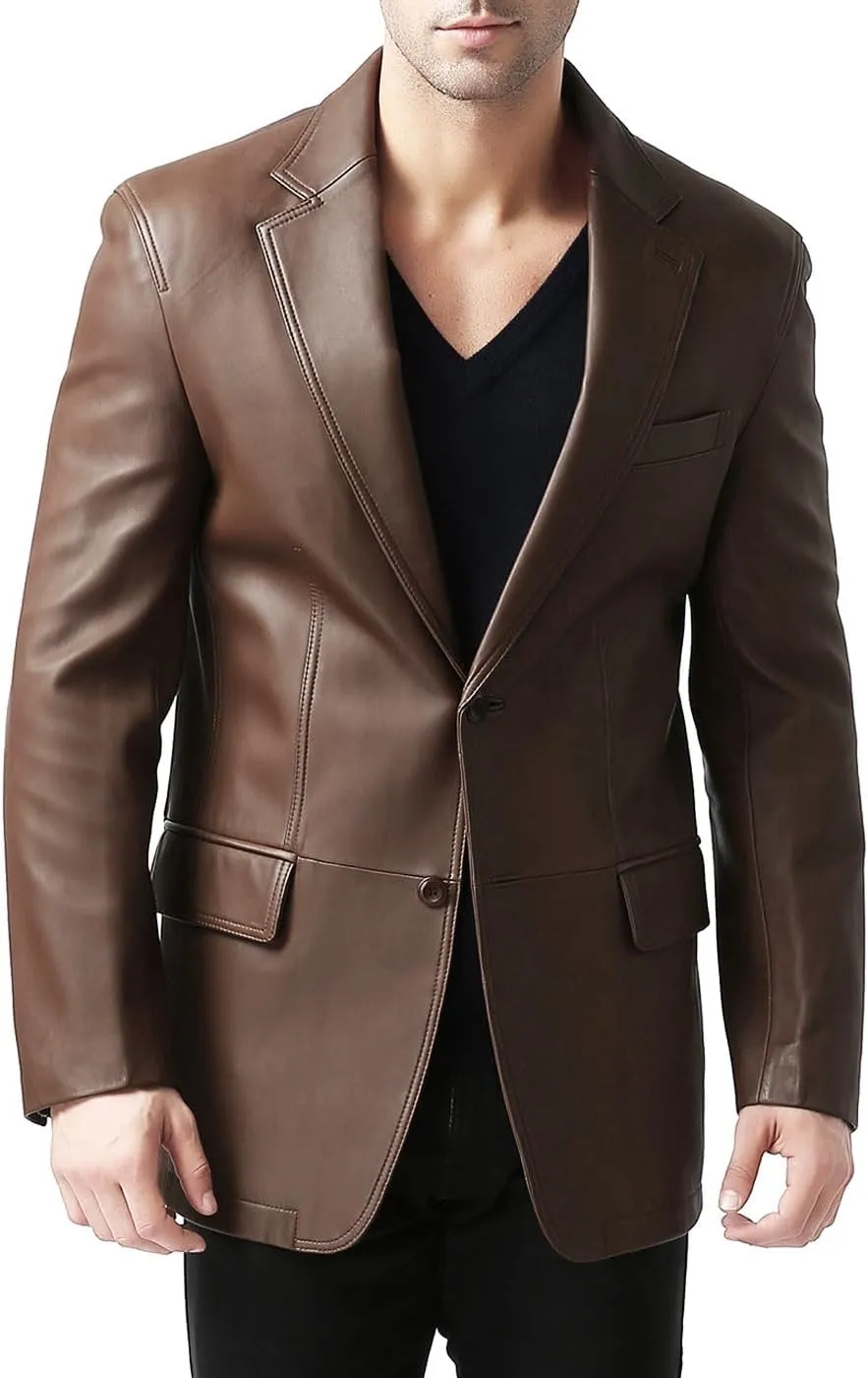 BGSD Men Jacob 2-Button New Zealand Lambskin Leather Blazer Sport Coat Jacket (Also available in Big and Tall and Short)