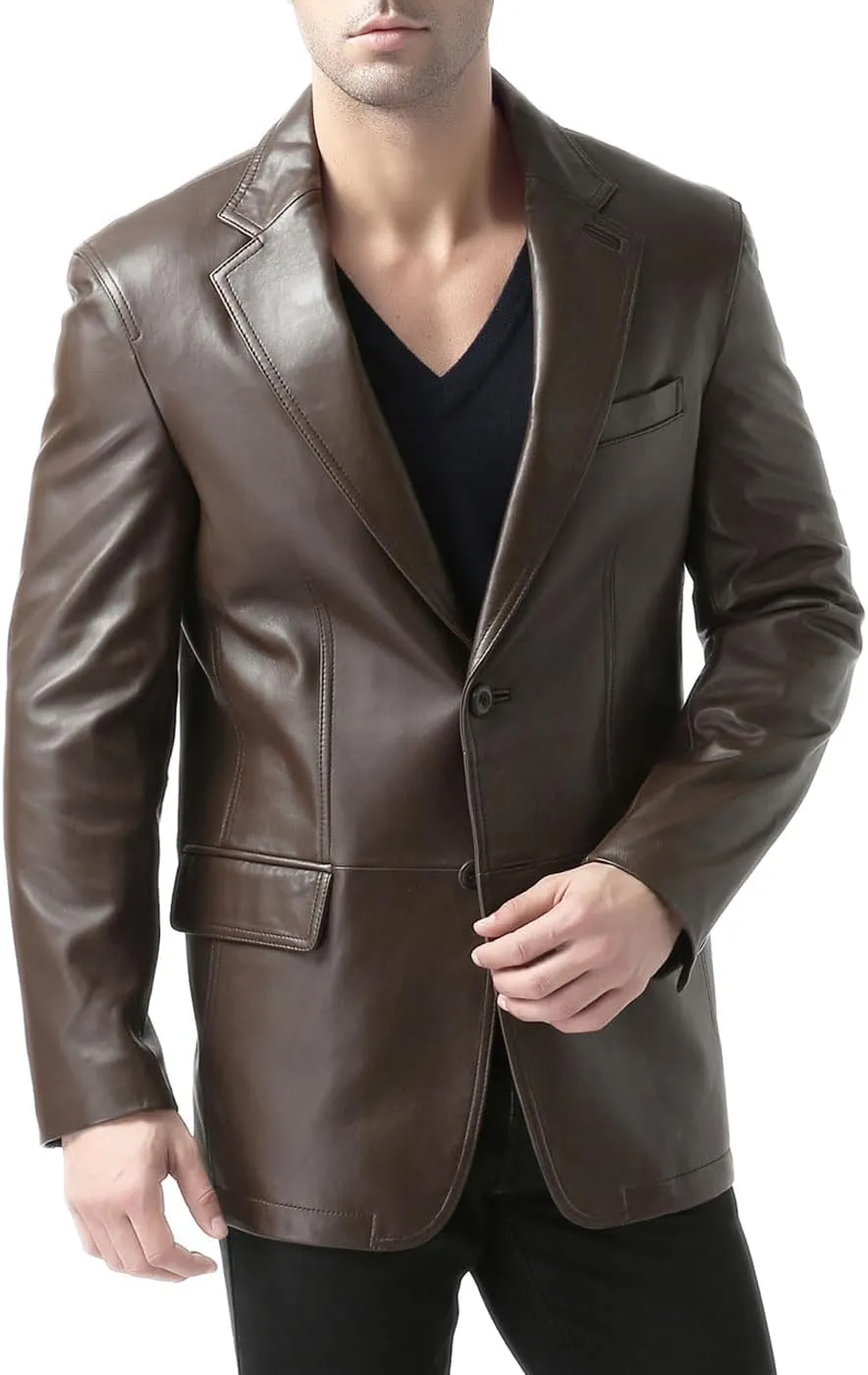 BGSD Men Jacob 2-Button New Zealand Lambskin Leather Blazer Sport Coat Jacket (Also available in Big and Tall and Short)