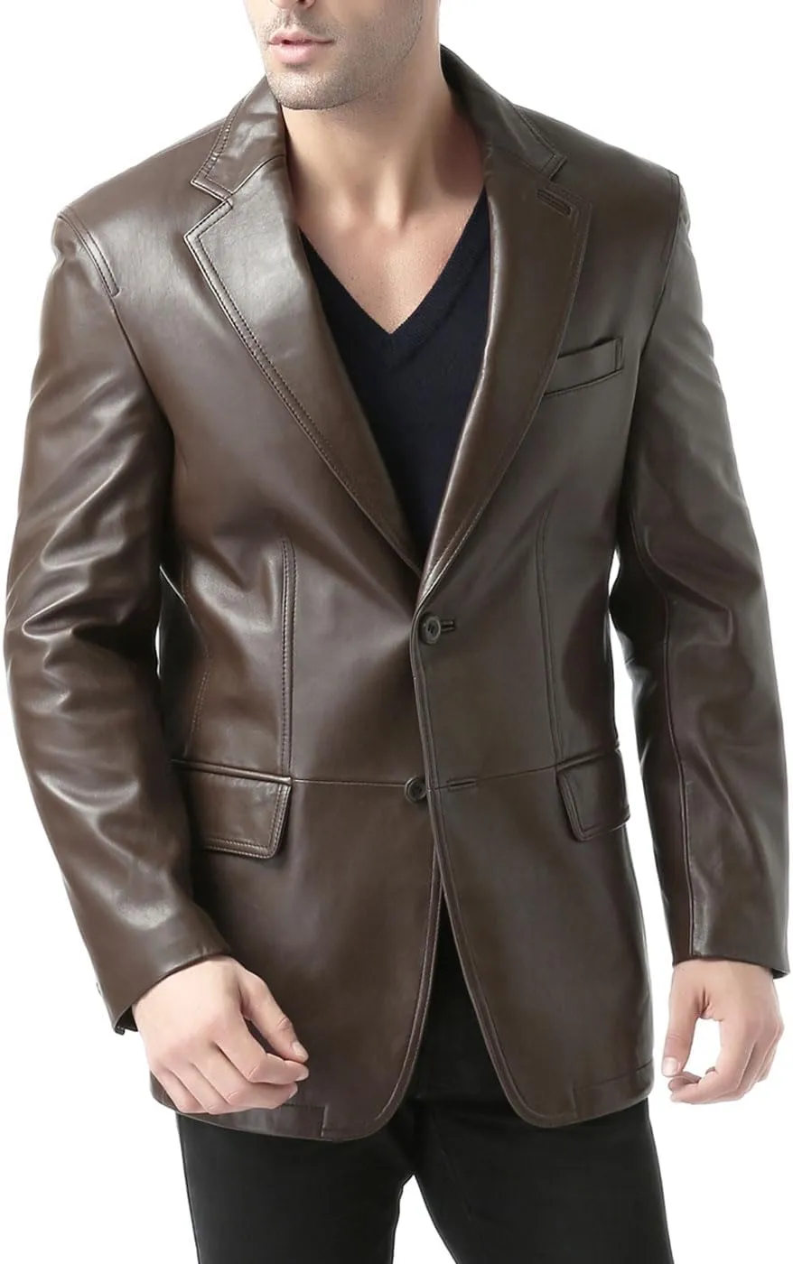 BGSD Men Jacob 2-Button New Zealand Lambskin Leather Blazer Sport Coat Jacket (Also available in Big and Tall and Short)