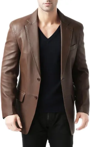 BGSD Men Jacob 2-Button New Zealand Lambskin Leather Blazer Sport Coat Jacket (Also available in Big and Tall and Short)