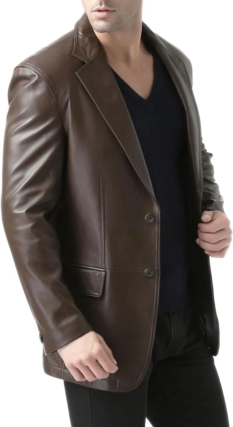 BGSD Men Jacob 2-Button New Zealand Lambskin Leather Blazer Sport Coat Jacket (Also available in Big and Tall and Short)