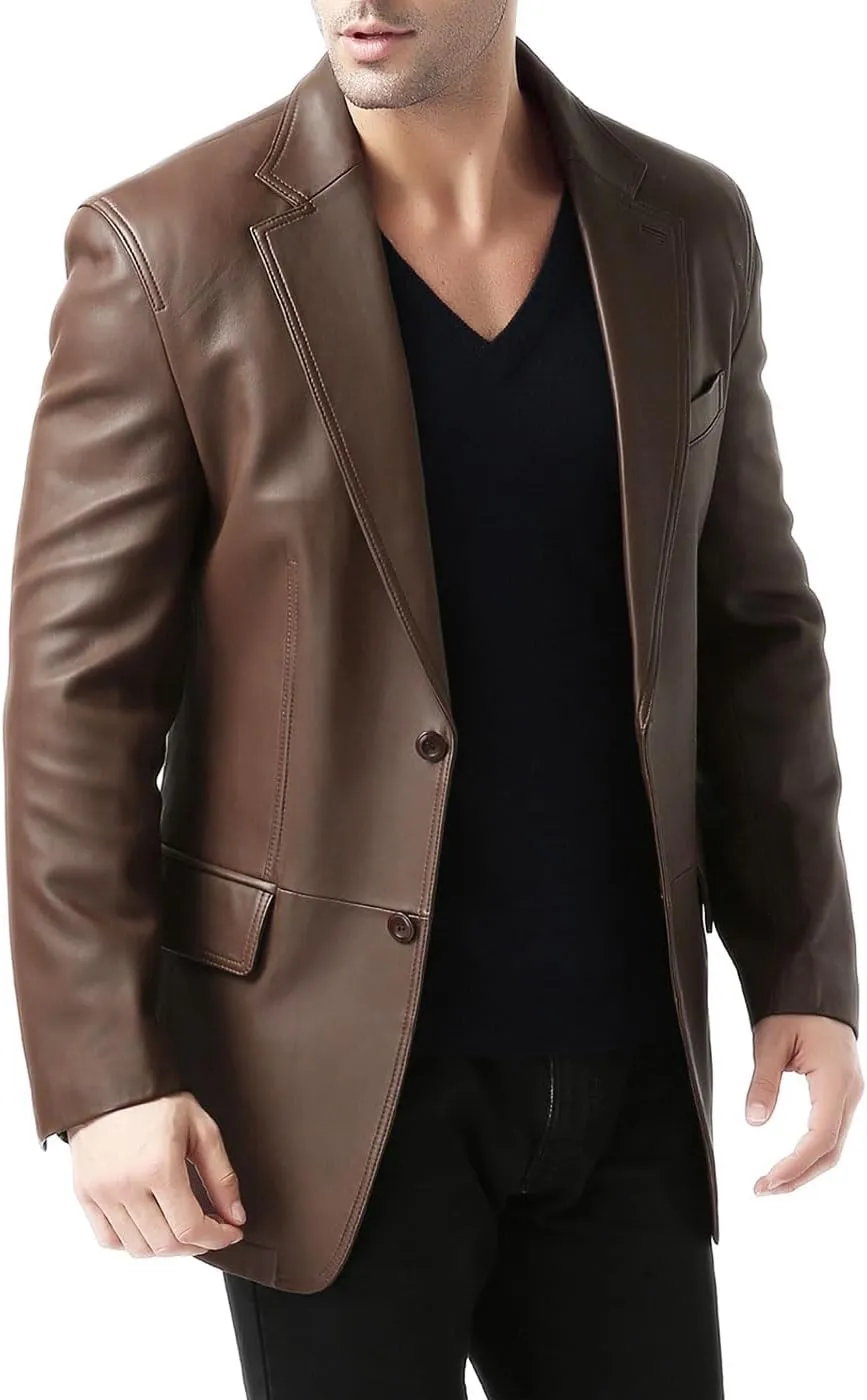 BGSD Men Jacob 2-Button New Zealand Lambskin Leather Blazer Sport Coat Jacket (Also available in Big and Tall and Short)
