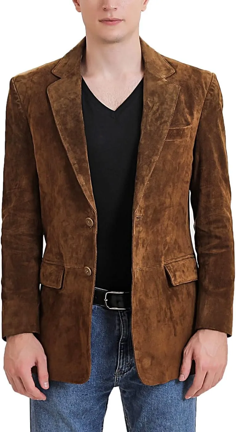BGSD Men Richard Classic Leather Blazer Lambskin Sport Coat Jacket (Regular, Big & Tall and Short)
