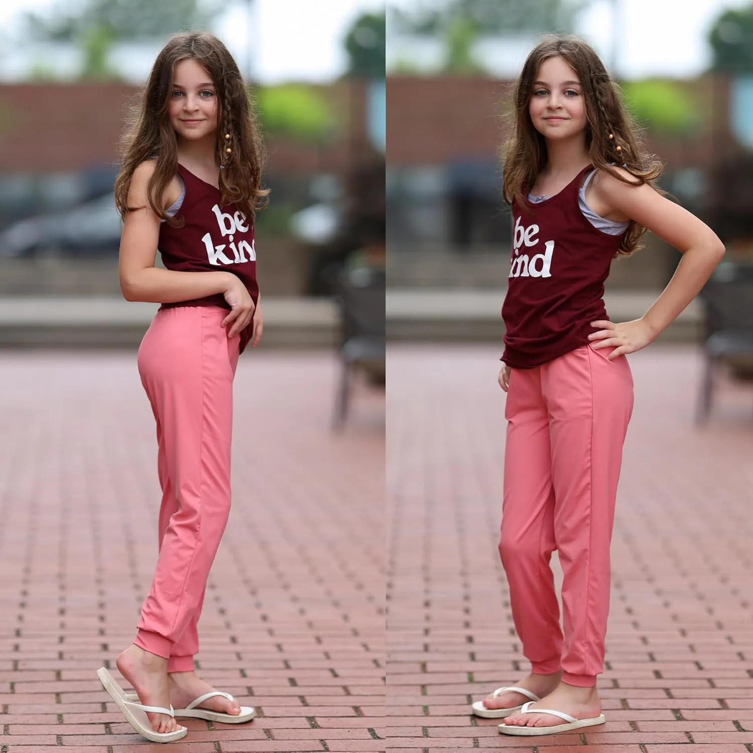 BIG ELEPHANT 3 Pack Girls Joggers with Pockets, High Waisted Kids Athletic Pants for Yoga Running