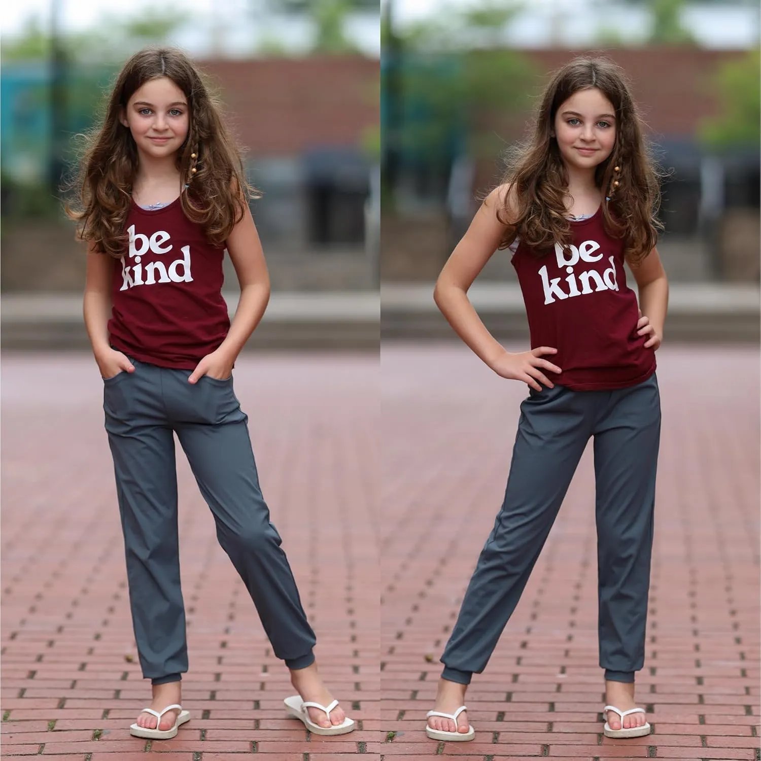 BIG ELEPHANT 3 Pack Girls Joggers with Pockets, High Waisted Kids Athletic Pants for Yoga Running
