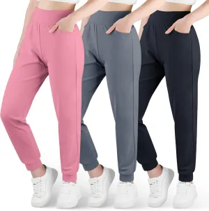 BIG ELEPHANT 3 Pack Girls Joggers with Pockets, High Waisted Kids Athletic Pants for Yoga Running
