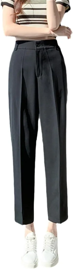 Black Suits Pants for Women High Waisted Casual Harem Pants Office Ankle Length Straight Pants