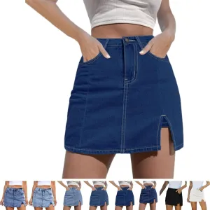 BloomySkorts Jean Skorts, Woman High Waisted Casual Stretchy Denim Skirt, Y2K High Waisted Side Split Mini Skirts