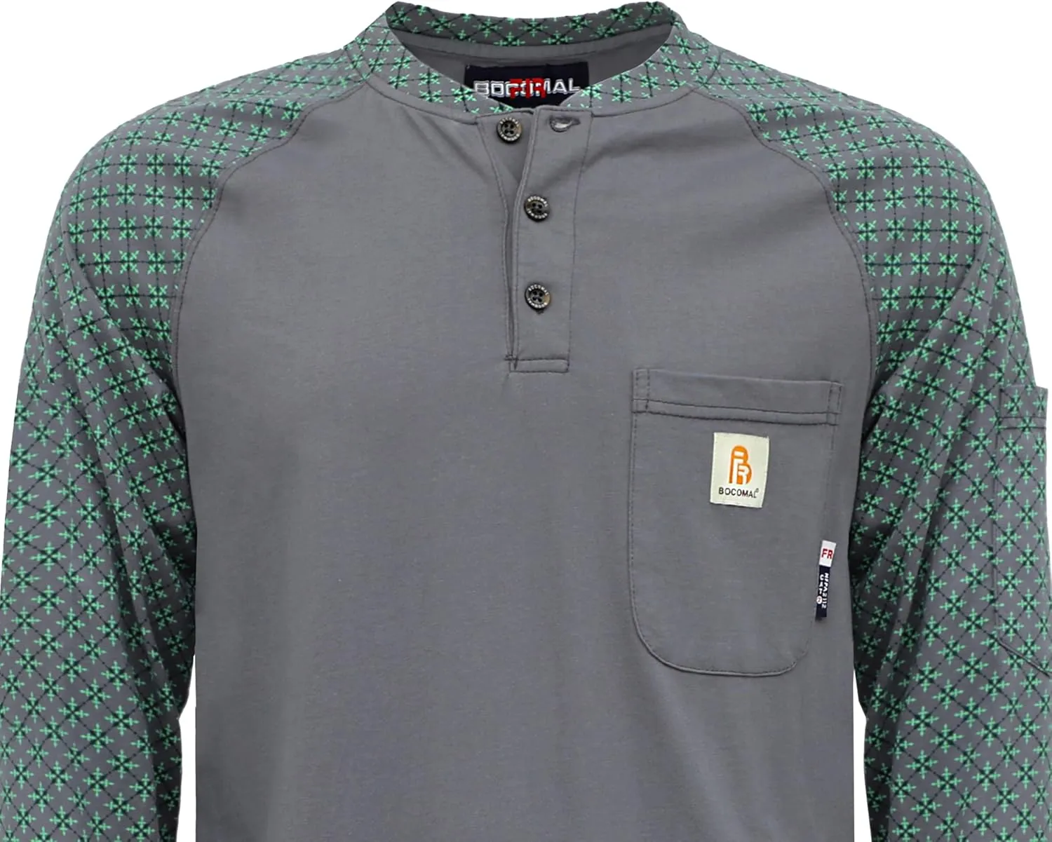 BOCOMAL FR Shirts 6oz Lightweight Flame Resistant Long Sleeve Henley Shirt Fire Retardant Workwear NFPA2112 CAT2