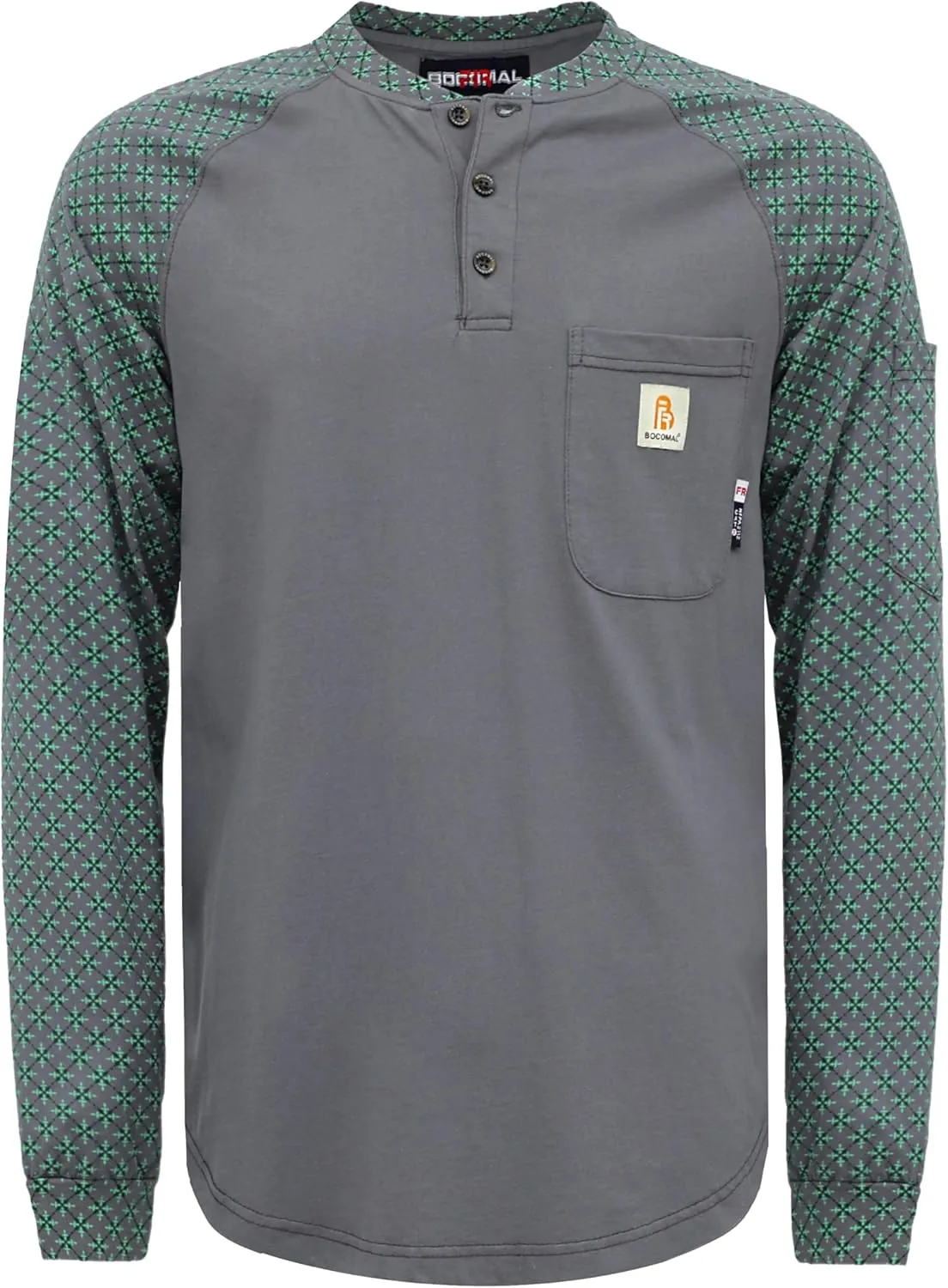 BOCOMAL FR Shirts 6oz Lightweight Flame Resistant Long Sleeve Henley Shirt Fire Retardant Workwear NFPA2112 CAT2