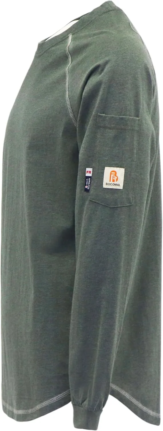 BOCOMAL FR Shirts Heather Series 6oz Flame Resistant T Shirt NFPA2112 CAT2 Fire Retardant Crew Work Shirt