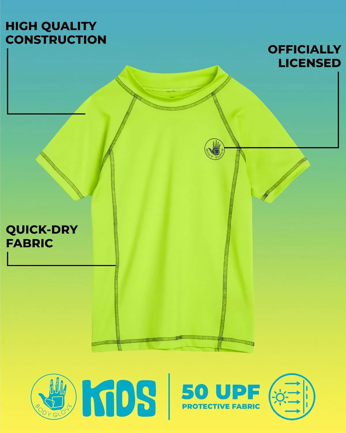 Body Glove Boys Swim Shirt - UPF 50  UV Sun Protection Quick Dry Short Sleeve Rash Guard for Boys Surf Swimwear (Sizes: 5-14)