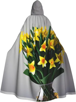Bouquet of Daffodils print Hooded cape for adults, Oversized Hooded Cloak with Bow Tie, Adult party dress cape