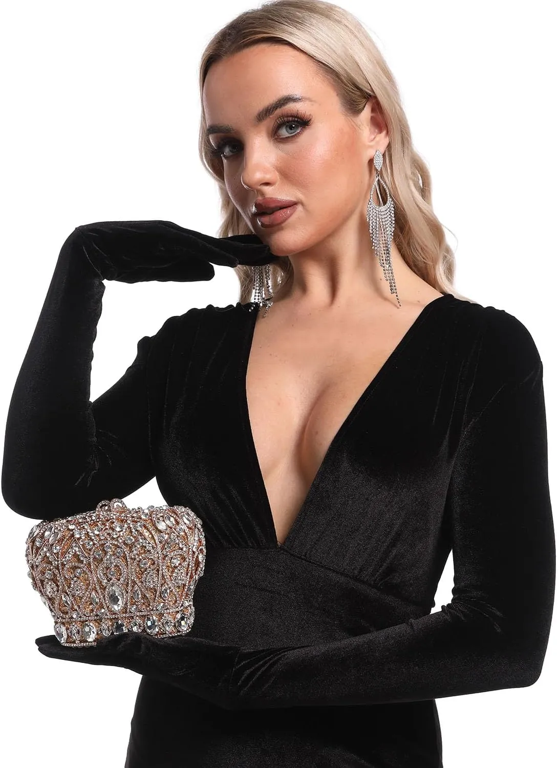 Boutique De FGG Crown Crystal Clutch Purse Women Formal Evening Minaudiere Handbags Party Dinner Rhinestone Clutch Bag,Mini