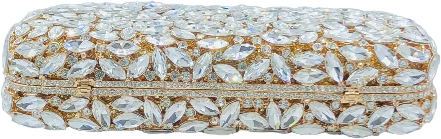 Boutique De FGG Women Crystal Clutch Bag Minaudiere Box Handbag Party Prom Rhinestone Clutch Purse Wedding Bag, Mini