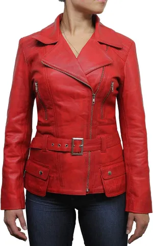 BRANDSLOCK Womens Classic Leather Biker Jacket Genuine Skin