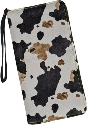 Brown Cow Print Women's Zip Around Wallet Wristlet PU Leather Waterproof Durable Clutch Wallet Large Credit Card Holder Travel Business Dating Coin,Cash Pocket