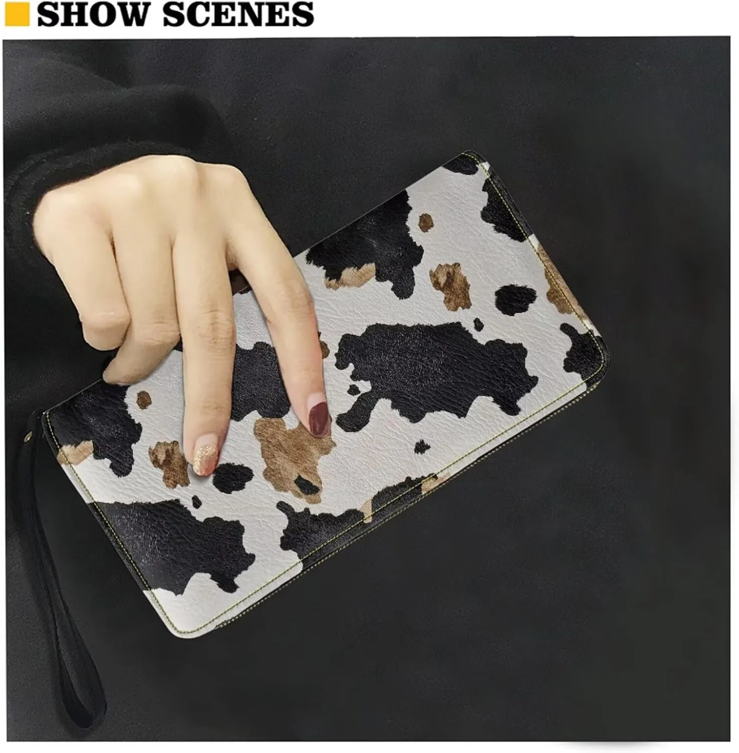 Brown Cow Print Women's Zip Around Wallet Wristlet PU Leather Waterproof Durable Clutch Wallet Large Credit Card Holder Travel Business Dating Coin,Cash Pocket