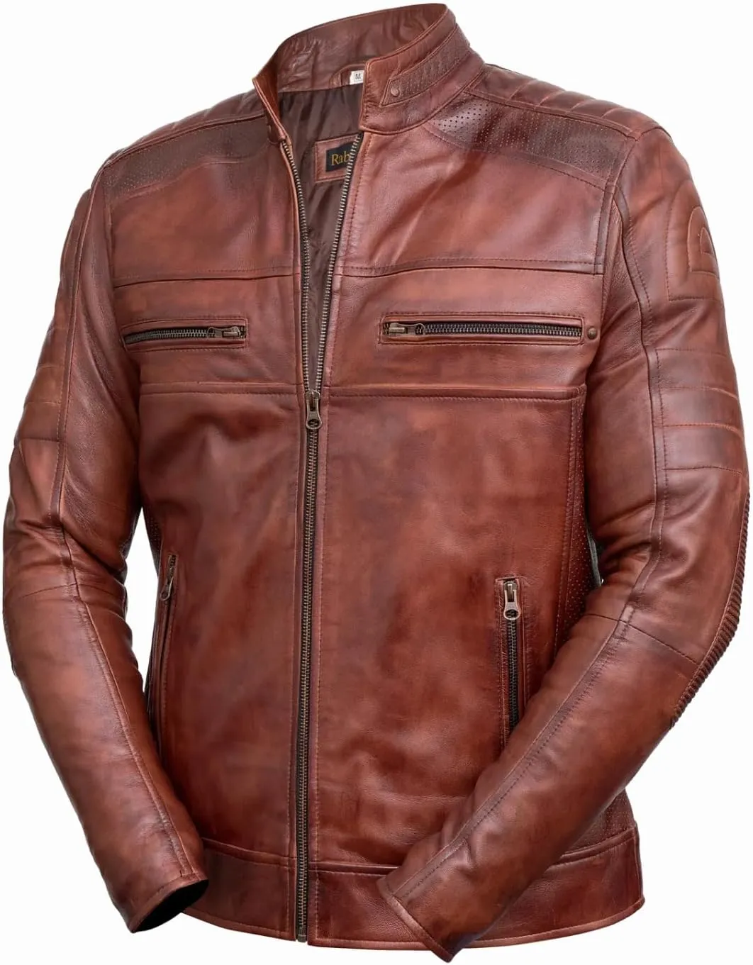 Brown Leather Jacket Mens - Cafe Racer Real Lambskin Leather Distressed Motorcycle Jacket