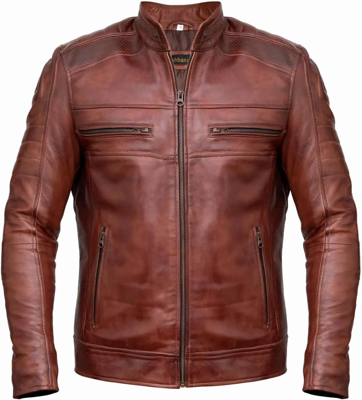 Brown Leather Jacket Mens - Cafe Racer Real Lambskin Leather Distressed Motorcycle Jacket