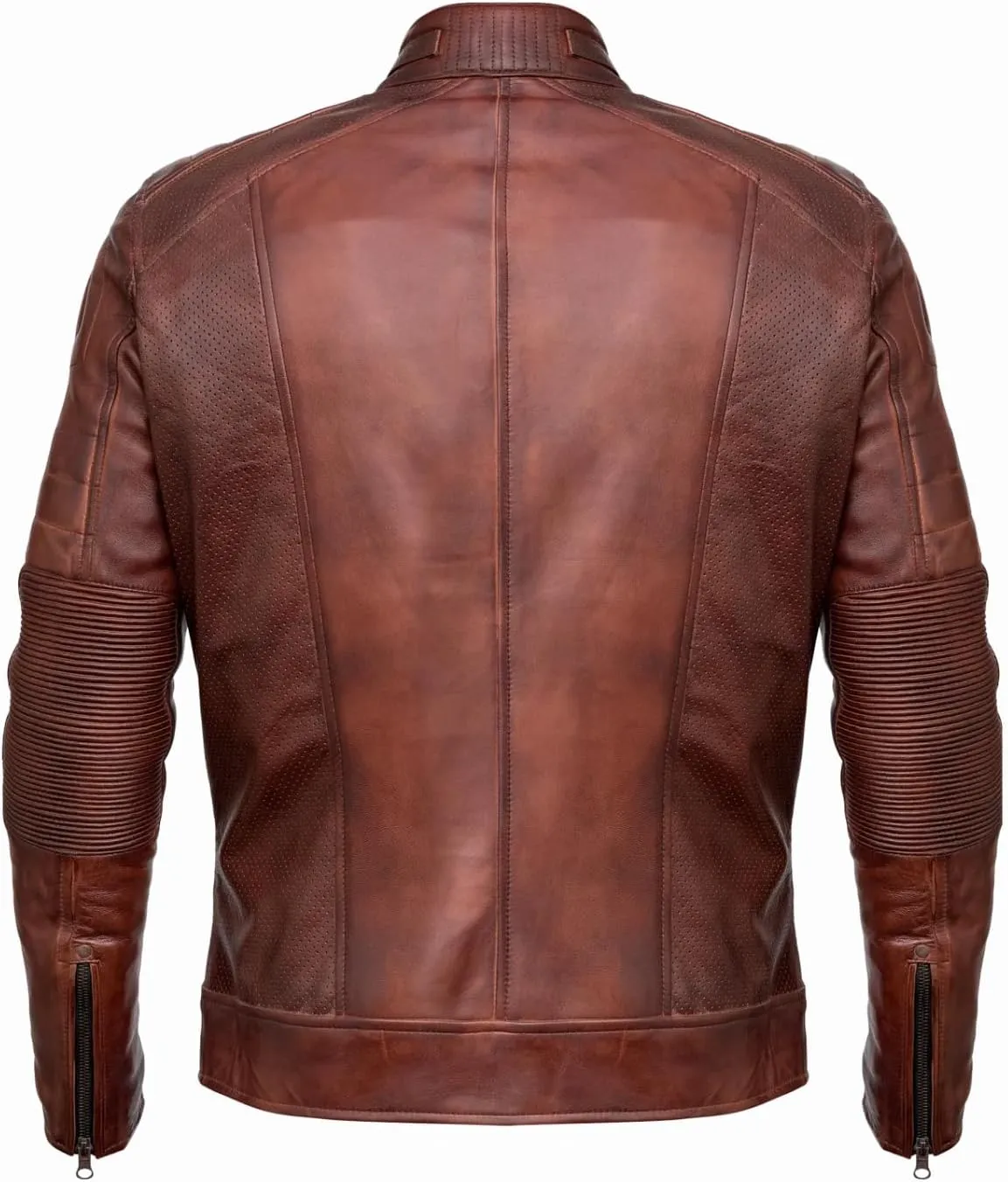 Brown Leather Jacket Mens - Cafe Racer Real Lambskin Leather Distressed Motorcycle Jacket