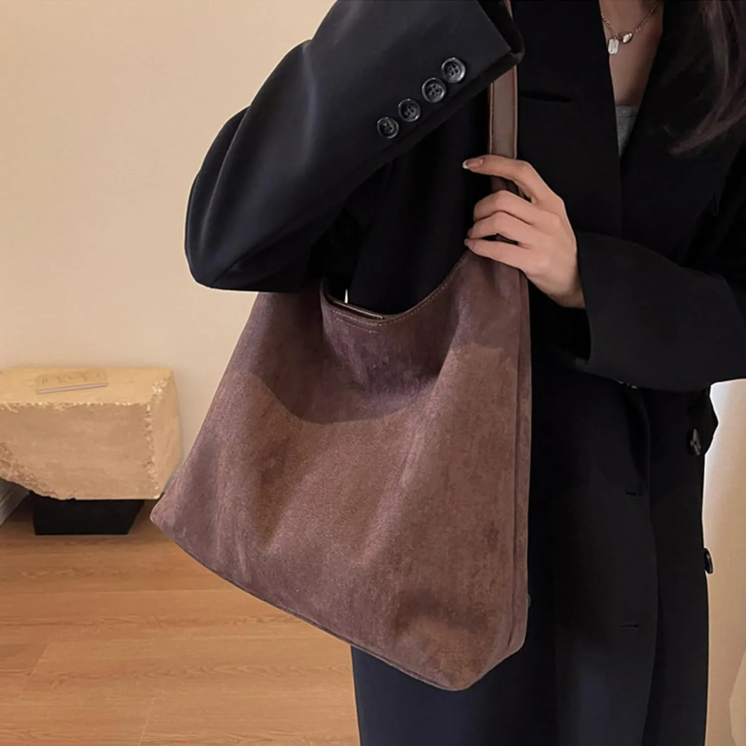 Brown Suede Bag Suede Tote Bag for Women Suede Hobo Bag Brown Suede Purse Brown Suede Handbag(Coffee)