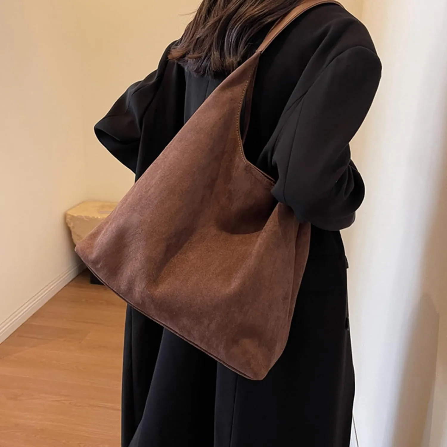 Brown Suede Bag Suede Tote Bag for Women Suede Hobo Bag Brown Suede Purse Brown Suede Handbag(Coffee)