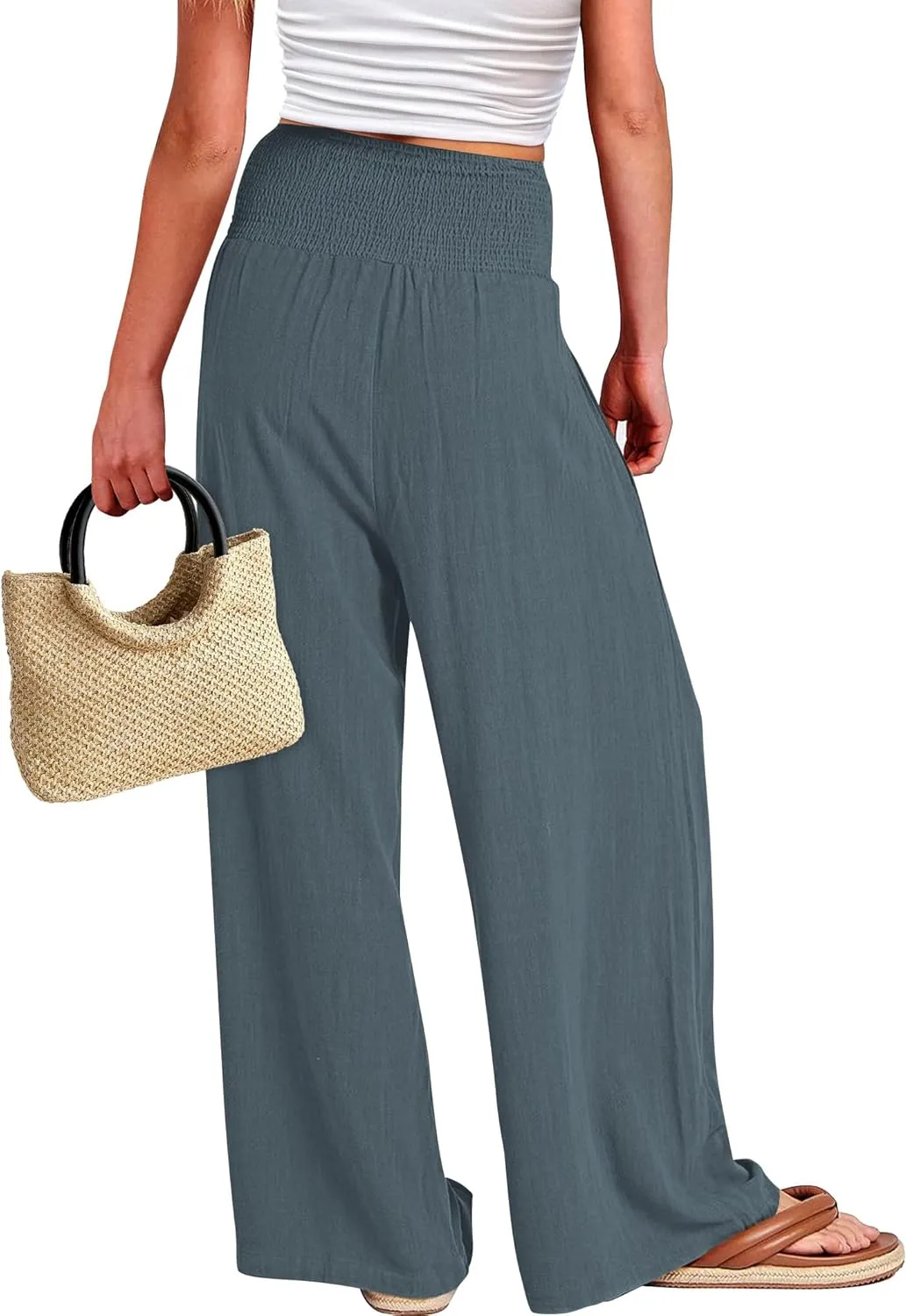Buauty Women Palazzo Pants Wide Leg Casual Pant Summer High Waist Lounge Pants 2024 Loose Baggy Beach Travel Clothes