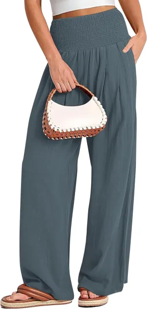 Buauty Women Palazzo Pants Wide Leg Casual Pant Summer High Waist Lounge Pants 2024 Loose Baggy Beach Travel Clothes
