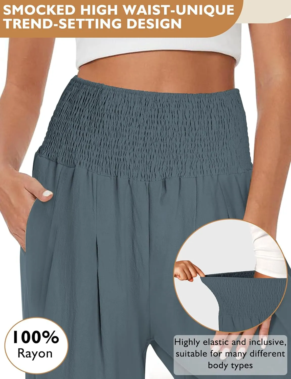 Buauty Women Palazzo Pants Wide Leg Casual Pant Summer High Waist Lounge Pants 2024 Loose Baggy Beach Travel Clothes