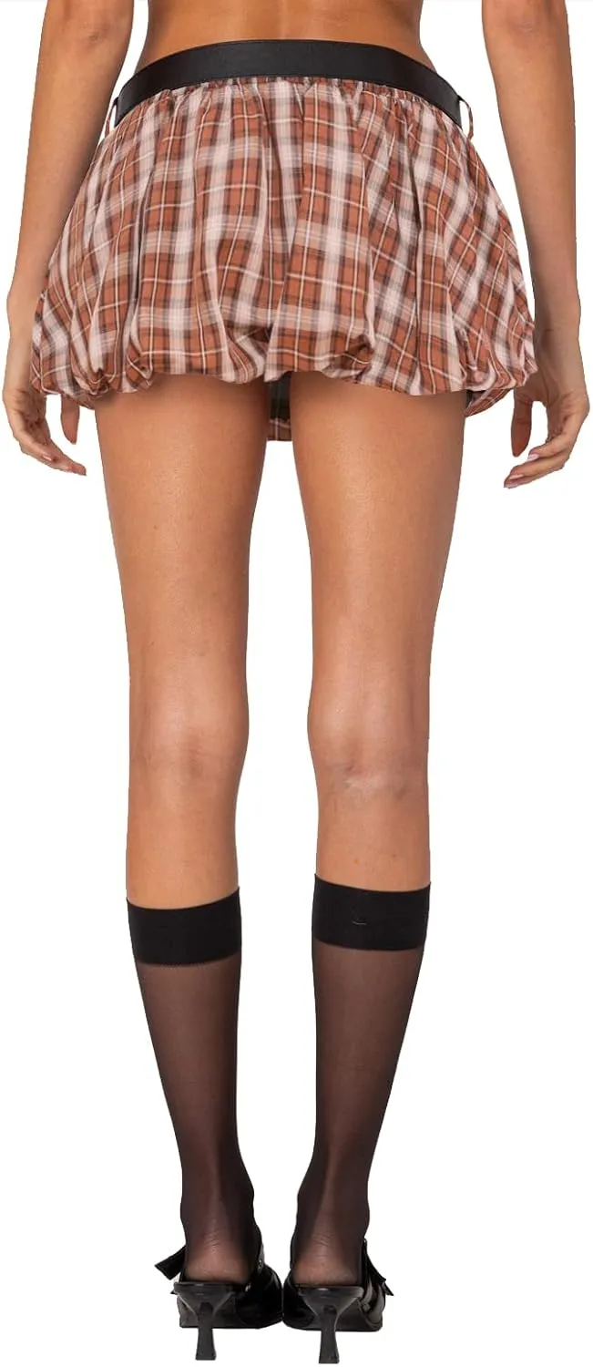 Bubble Skirts for Women - Low Rise Plaid Puffy Hem Going Out Y2k Summer Balloon Short Skirts Mini Skorts