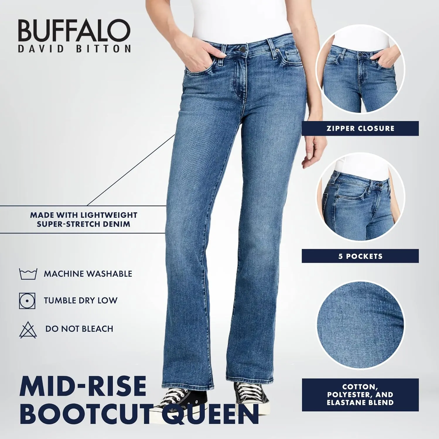 Buffalo David Bitton Women's Queen Mid-Rise Bootcut Jeans
