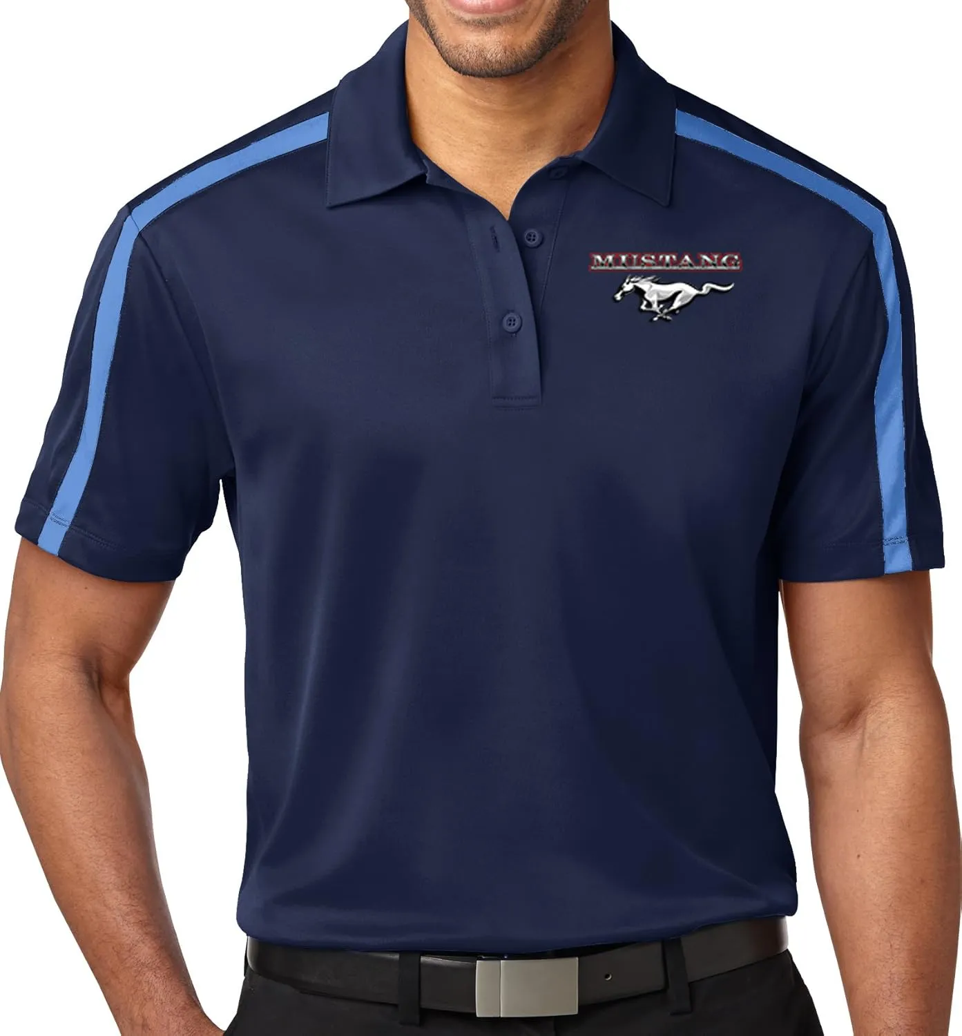 Buy Cool Shirts Mens Running Mustang Colorblock-Stripe Polo Shirt
