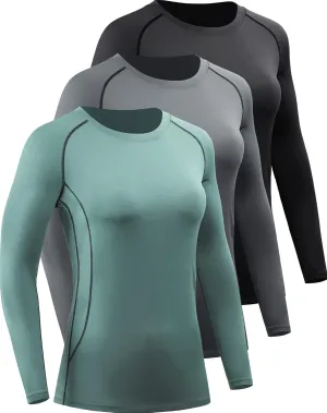 CADMUS 1 or 3 Pack Workout Long Sleeve Shirts for Women Dry Fit Compression Running Top