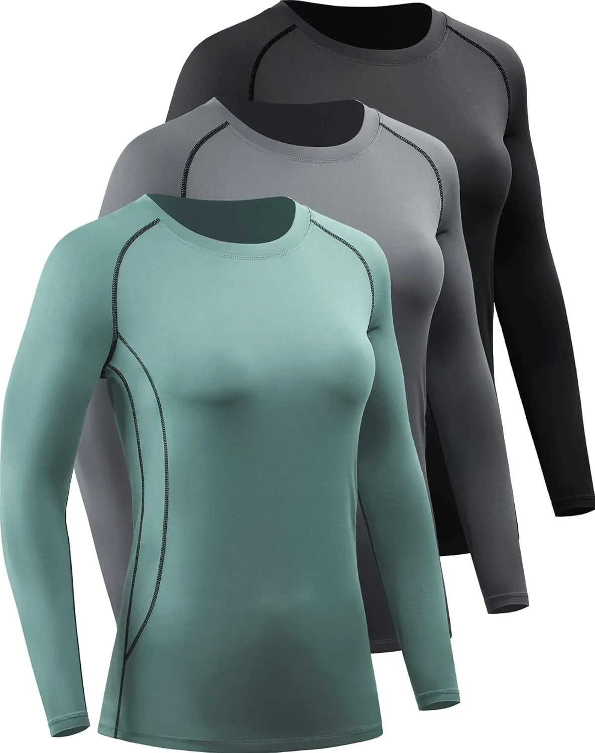 CADMUS 1 or 3 Pack Workout Long Sleeve Shirts for Women Dry Fit Compression Running Top