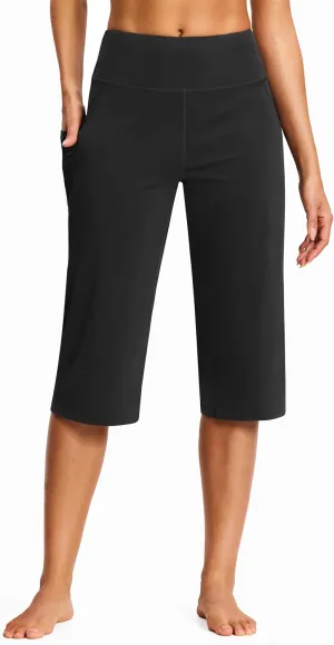 Capri Pants for Women High Waist with Pockets Tummy Control Capri Workout Yoga Pants Loose Straight Leg