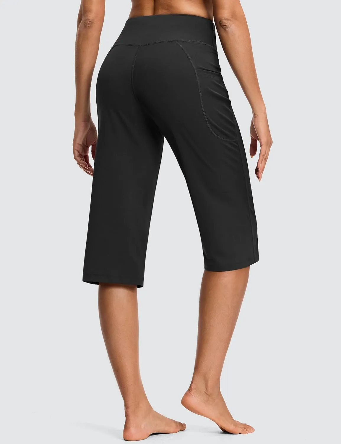 Capri Pants for Women High Waist with Pockets Tummy Control Capri Workout Yoga Pants Loose Straight Leg