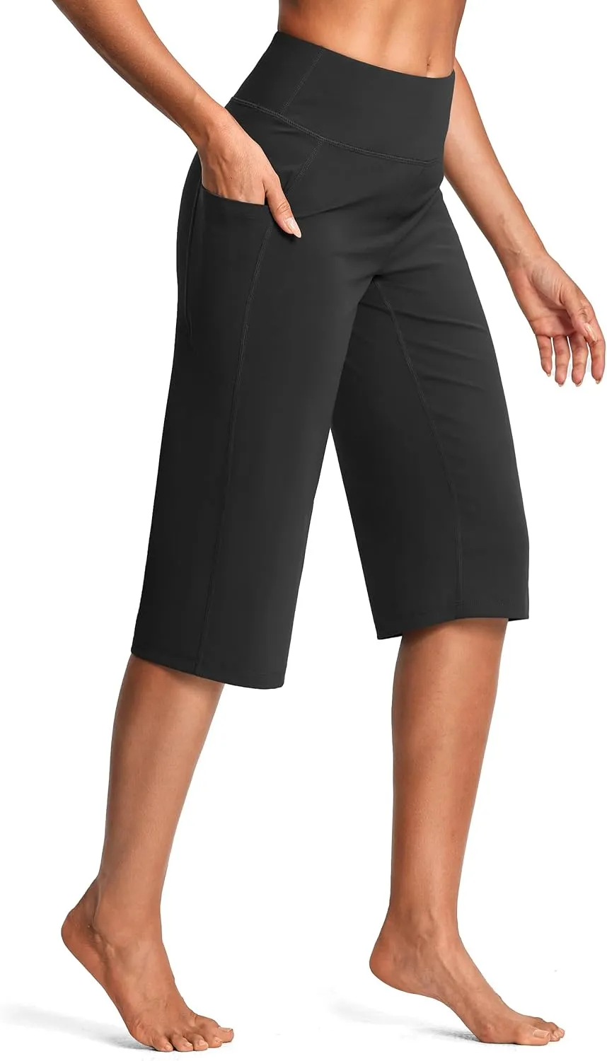 Capri Pants for Women High Waist with Pockets Tummy Control Capri Workout Yoga Pants Loose Straight Leg