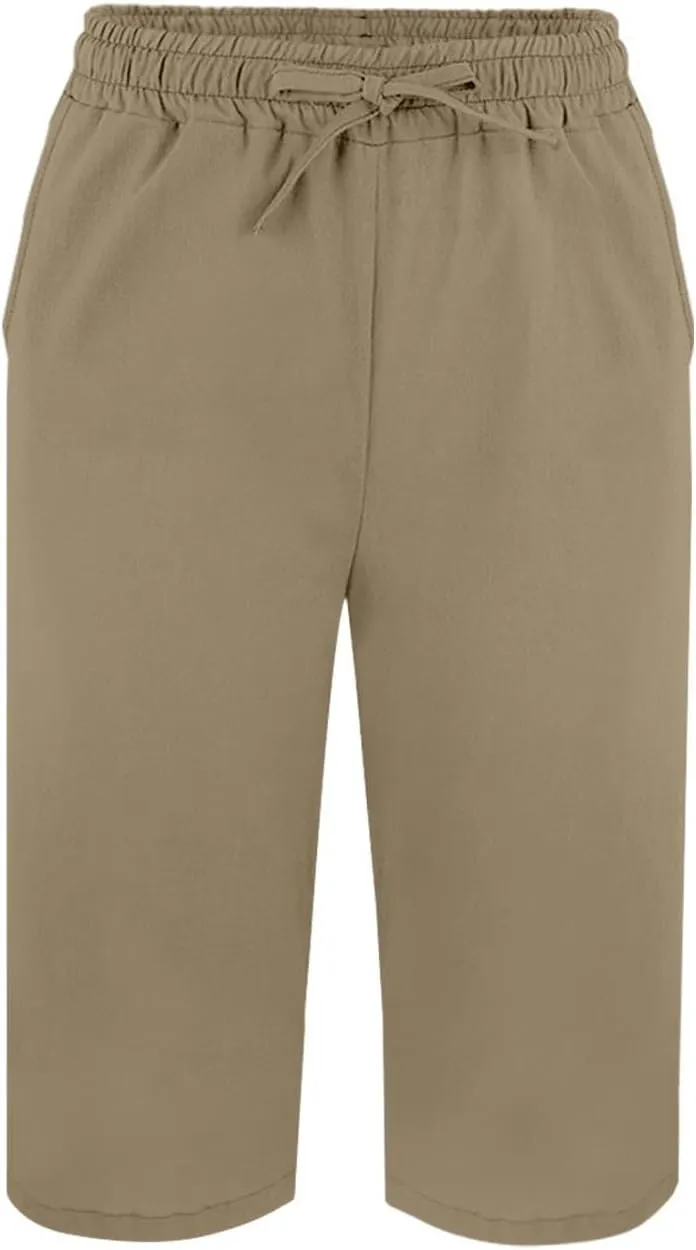 Capris Linen Pants for Women 2025 Summer Wide Leg Causal Beach Shorts Elastic High Waist Linen Trousers with Pockets