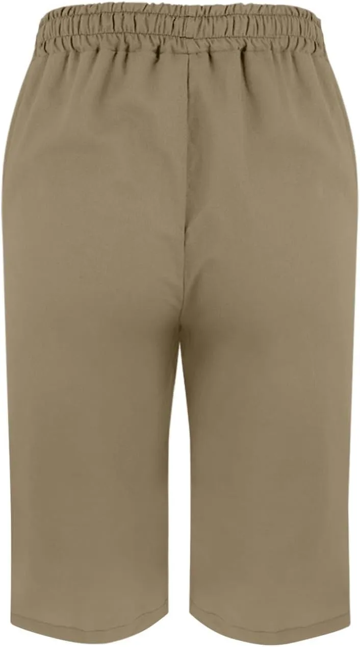 Capris Linen Pants for Women 2025 Summer Wide Leg Causal Beach Shorts Elastic High Waist Linen Trousers with Pockets