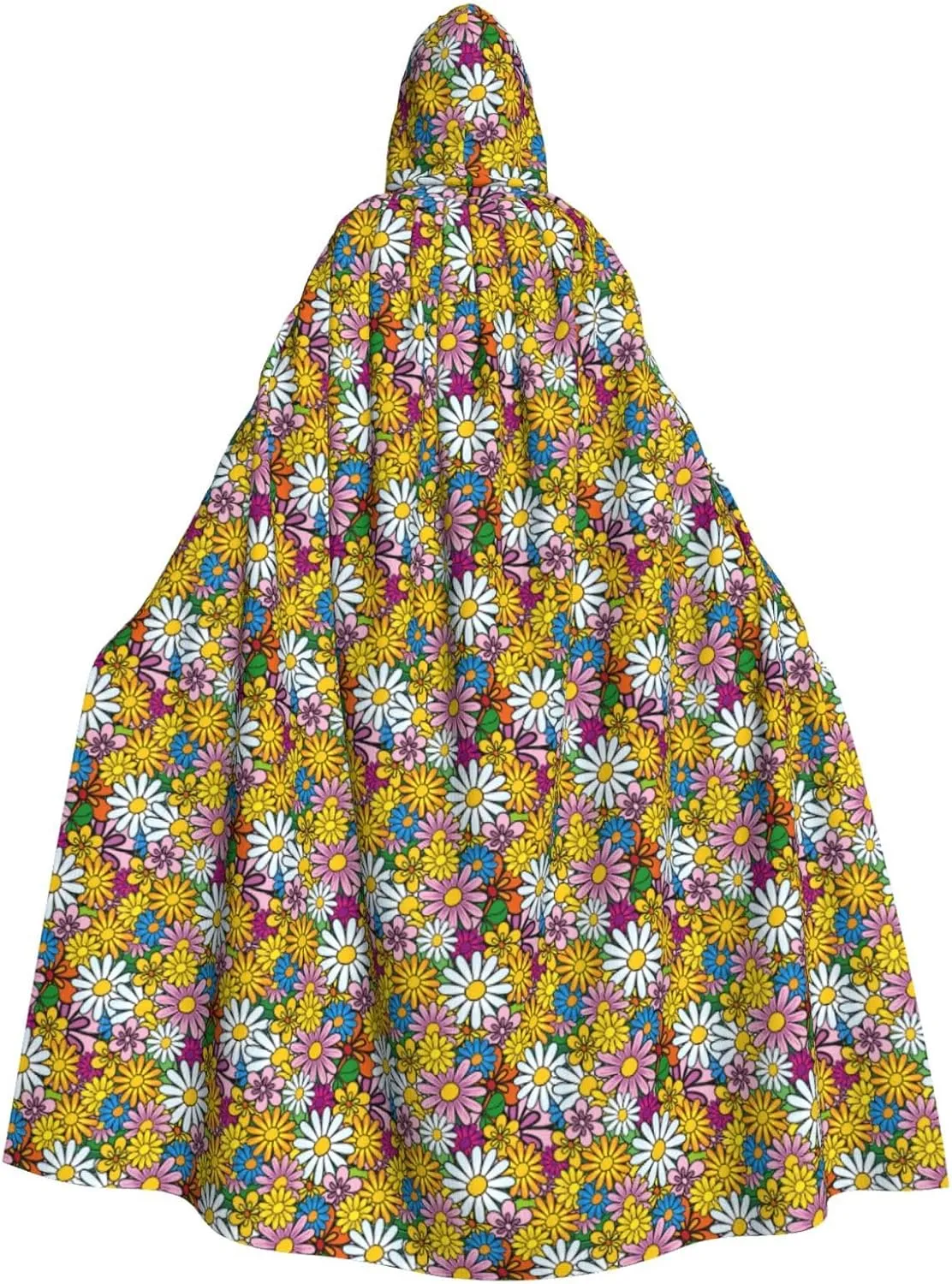 Cartoon cute flowers print Hooded cape for adults, Oversized Hooded Cloak with Bow Tie, Adult party dress cape