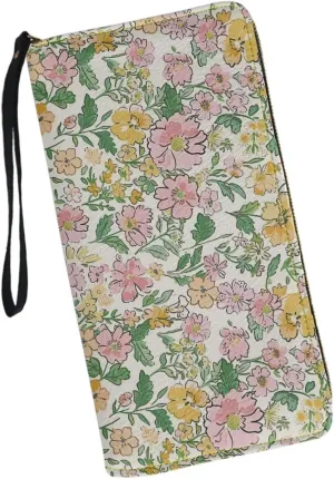 Cartoon Flowers Print Women's Zip Around Wallet Wristlet PU Leather Waterproof Durable Clutch Wallet Large Credit Card Holder Travel Business Dating Coin,Cash Pocket