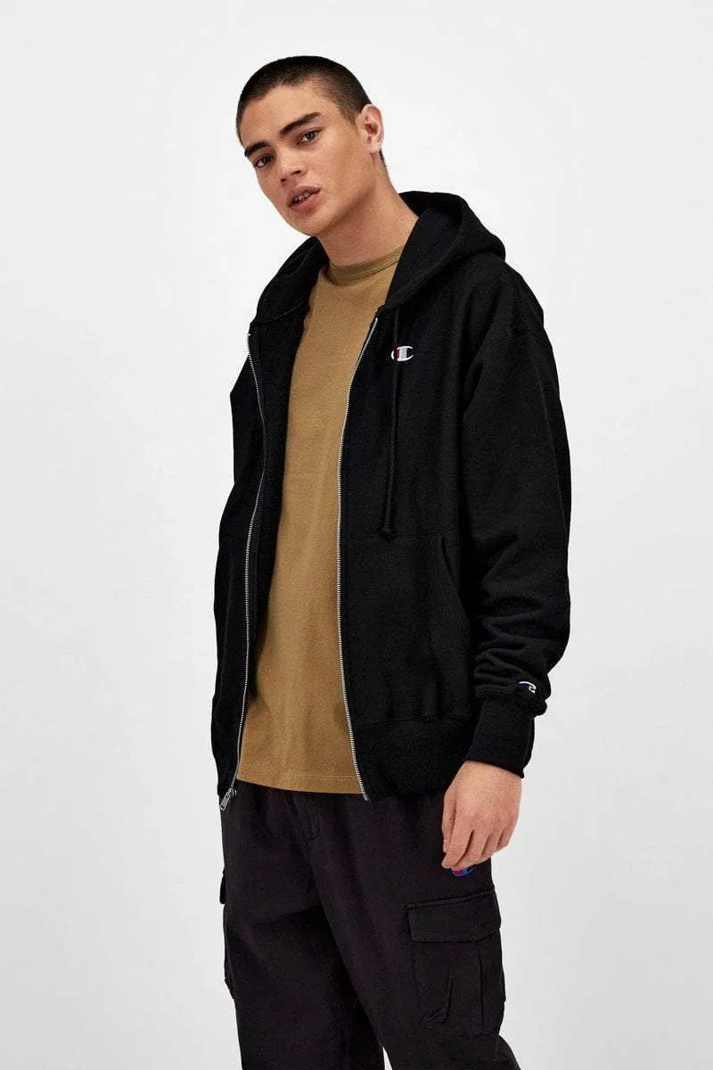 CHAMPION REVERSE WEAVE ZIP THROUGH HOODIE - BLACK