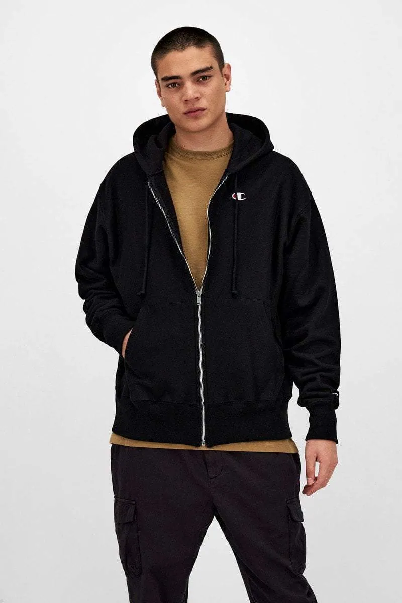CHAMPION REVERSE WEAVE ZIP THROUGH HOODIE - BLACK