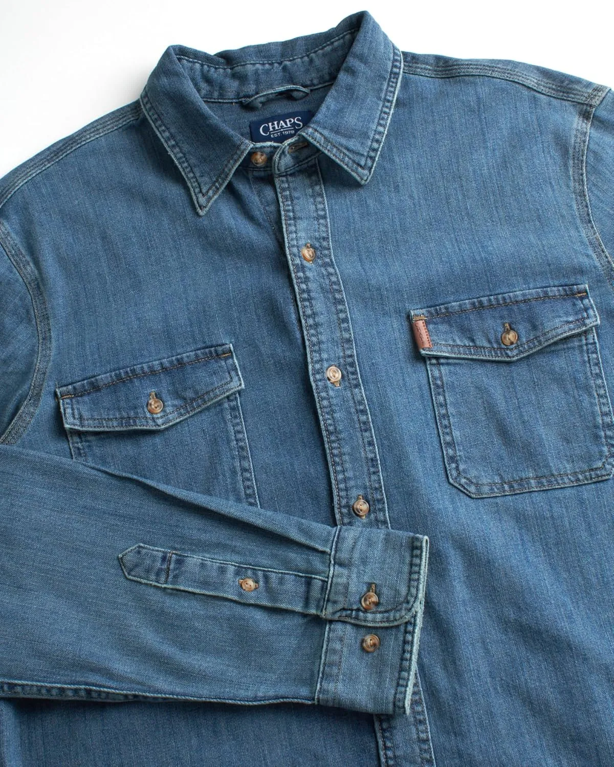 Chaps Mens Big and Tall Shirt - Comfort Stretch Button Down Denim Shirt - Long Sleeve Collared Shirt for Men, L-4X Big & Tall