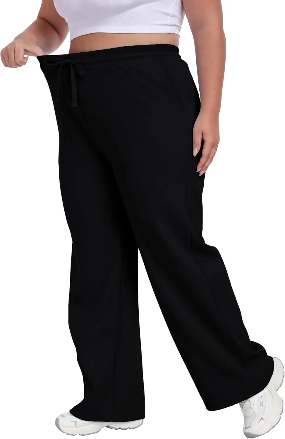 Cheapestbuy Women's Plus Size Wide Leg Sweatpants Stretchy Baggy Sweat Pants Loose Active Pants with Pockets