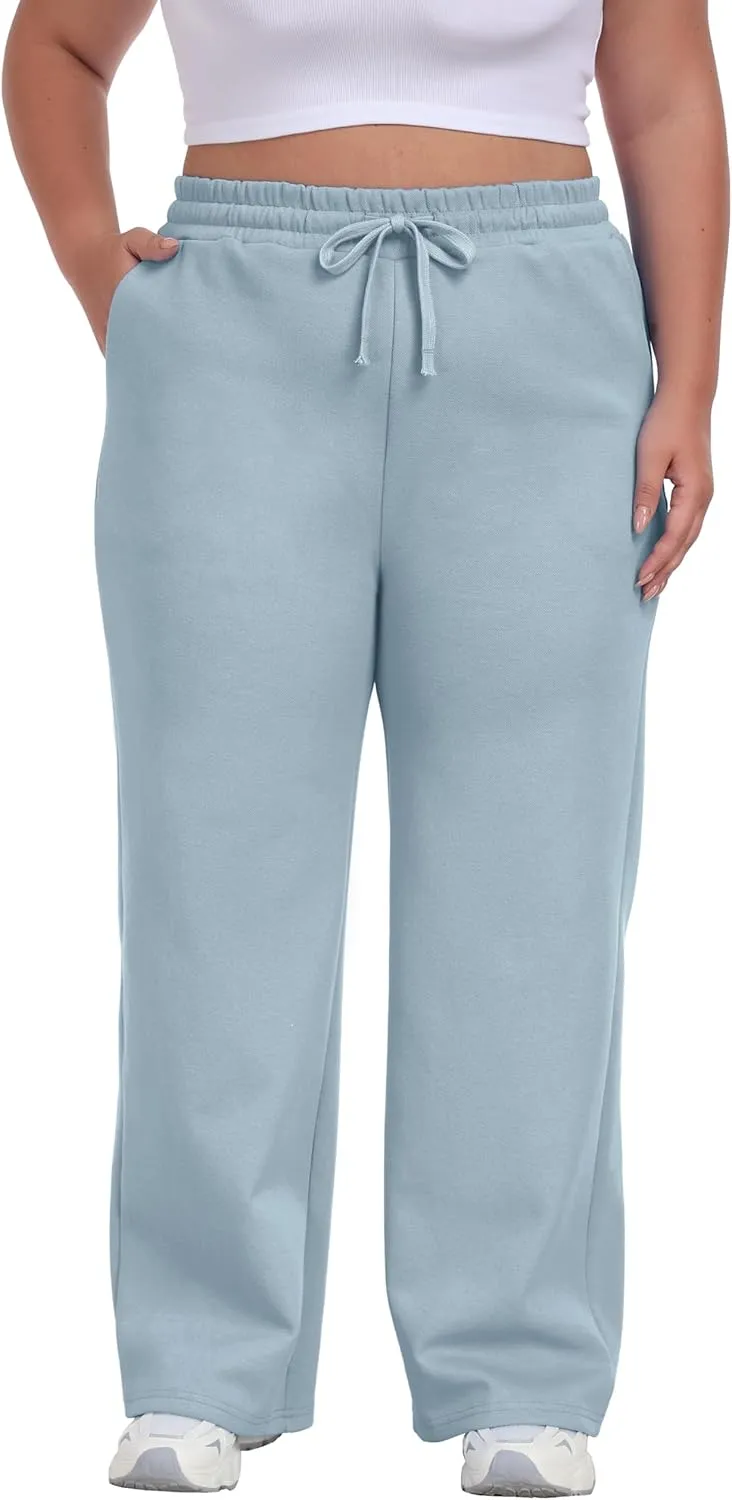 Cheapestbuy Women's Plus Size Wide Leg Sweatpants Stretchy Baggy Sweat Pants Loose Active Pants with Pockets