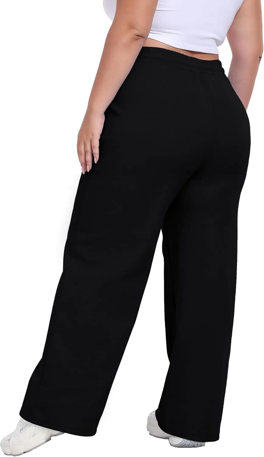 Cheapestbuy Women's Plus Size Wide Leg Sweatpants Stretchy Baggy Sweat Pants Loose Active Pants with Pockets