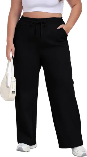 Cheapestbuy Women's Plus Size Wide Leg Sweatpants Stretchy Baggy Sweat Pants Loose Active Pants with Pockets