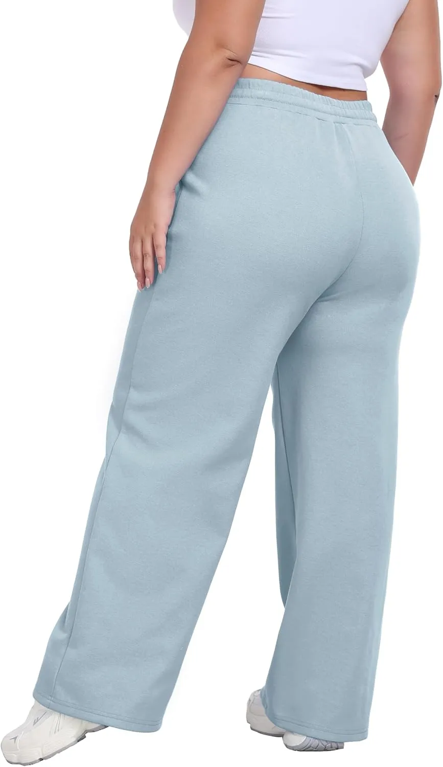 Cheapestbuy Women's Plus Size Wide Leg Sweatpants Stretchy Baggy Sweat Pants Loose Active Pants with Pockets